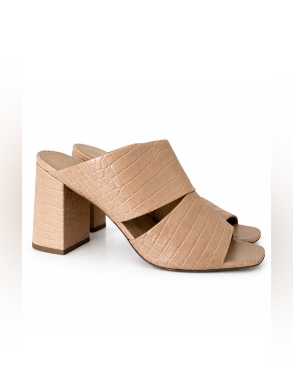 Vince Nelda Cutout Croc-Effect Leather Mule Heels, size 8.5